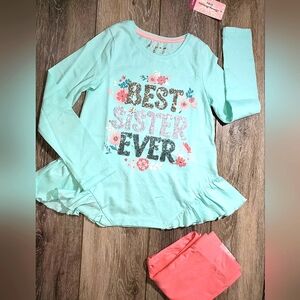 2pc. Set 'Best Sister Ever'  Kids Graphic Shirt  Set Green, Coral Size 5/6